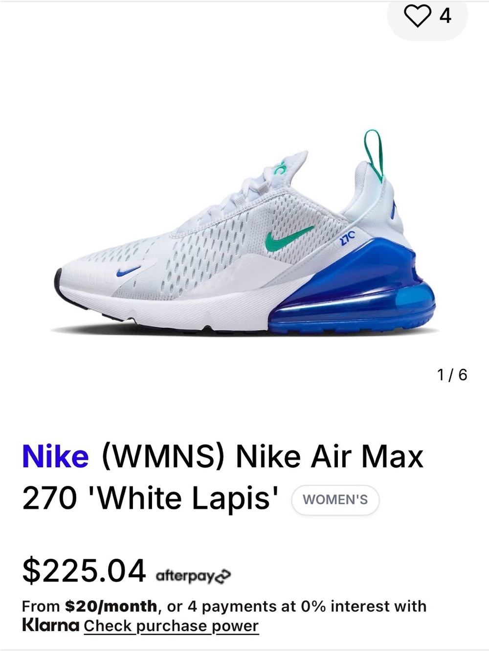 Nike Air Max 270 'White Lapis' women’s